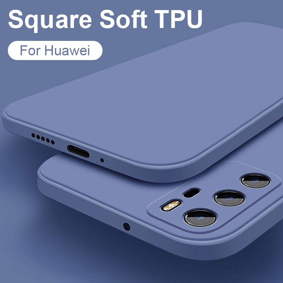 เคสป้องกันเต็มเลนส์ขอบสี่เหลี่ยม TPU นุ่ม Huawei Nova 5T 7 SE 7i P30 Lite P40 Pro Y7A เคสมือถือ TPU สีพื้น