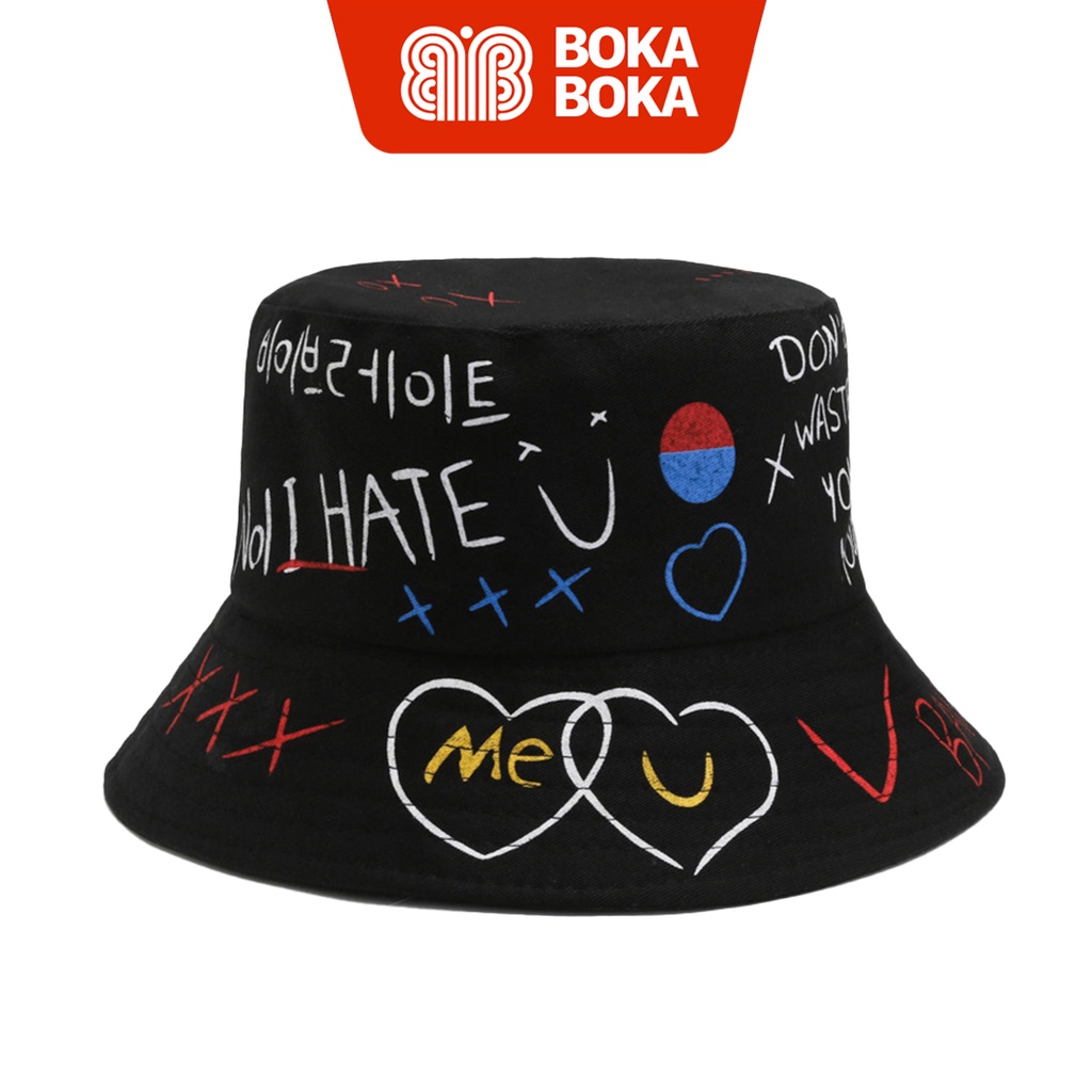 Unisex Bucket Hat Me & U Korean Hot Trend Hip Hop Street Graffiti Style
