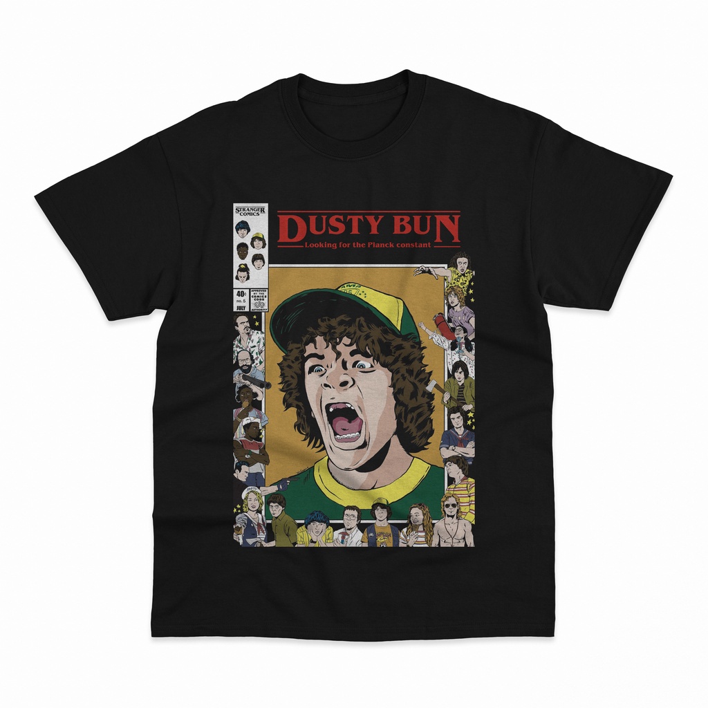 ผ้าฝ้ายแท้เสื้อยืด พิมพ์ลายภาพยนตร์ Stranger Things Dusty Bun Dustin Serial สําหรับผู้ชายS-4XL