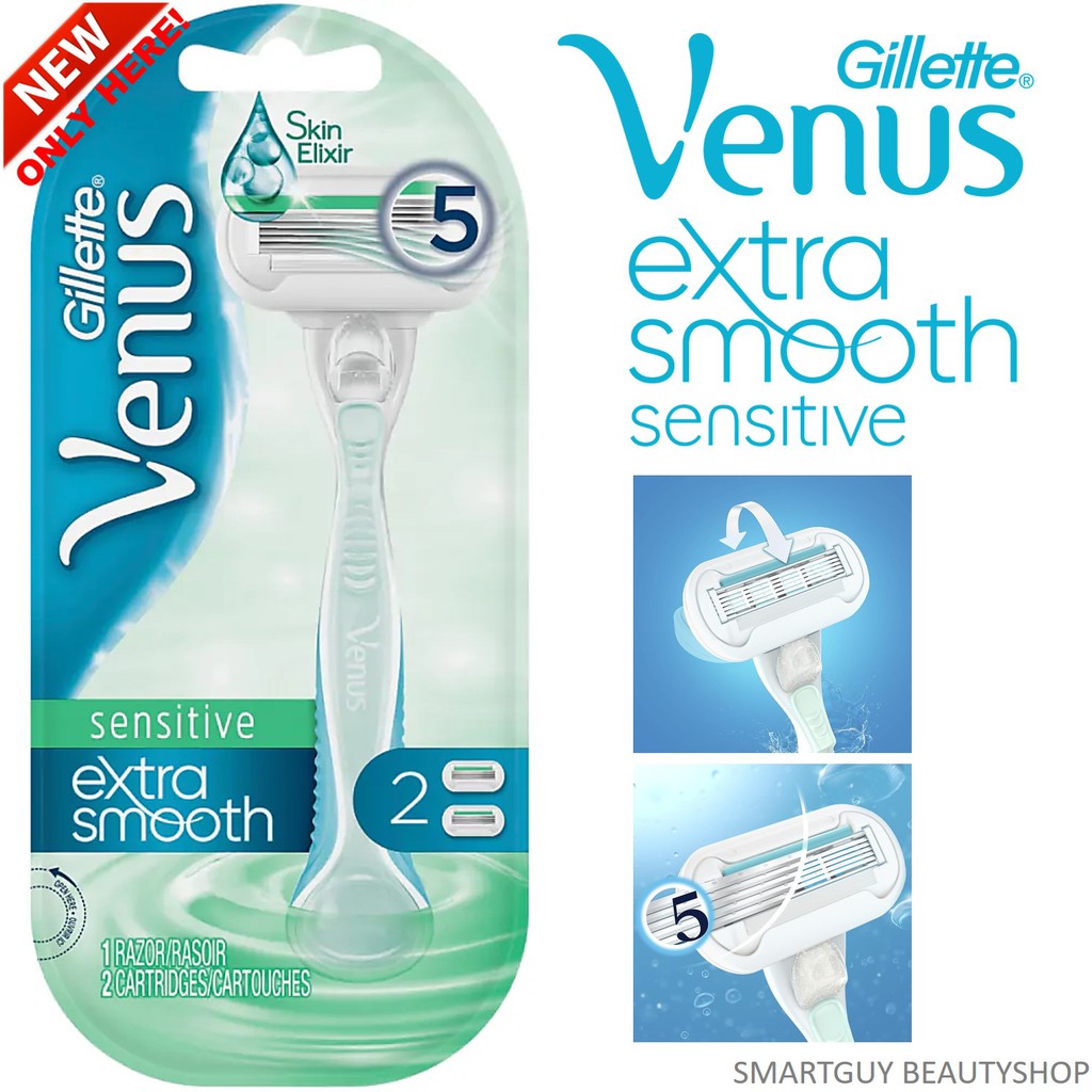 Gillette Venus Sensitive Extra Smooth Women's Razor ชุดอุปกรณ์กำจัดขนสำหรับผู้หญิงรุ่นพิเศษสำหรับผิวอ่อนโยนแพ้ง่าย