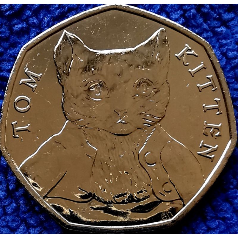 เหรียญ​อังกฤษ​ UK, 50​ Pence, (วาระ​ที่ระลึก​ Tom Kitten), #​1341T, ไม่​ผ่าน​ใช้​ UNC
