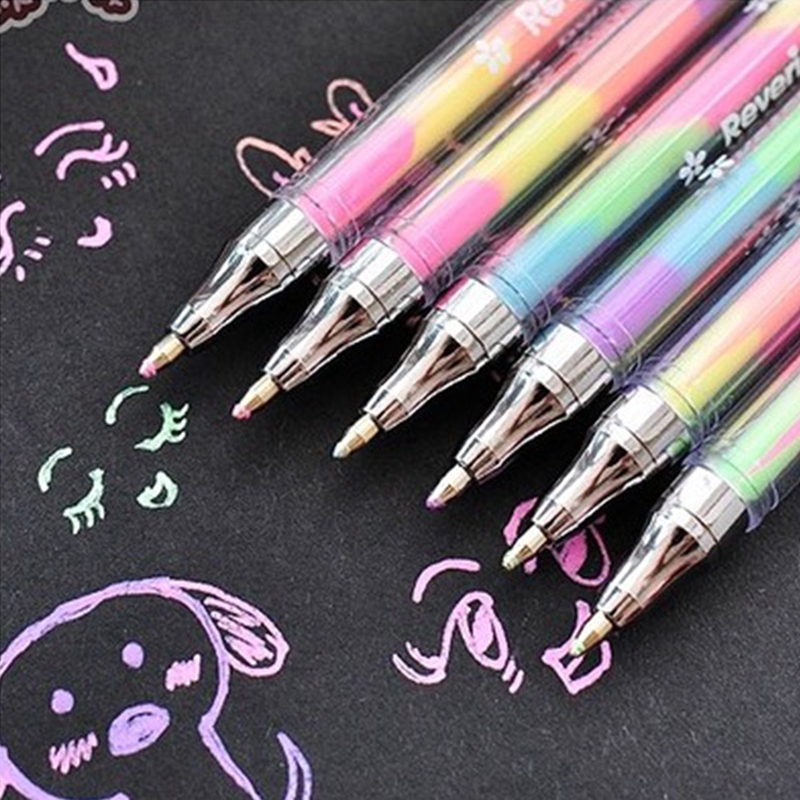 ปากกาเจลสายรุ้ง ลายน่ารัก สีสันสดใส 6 สี
