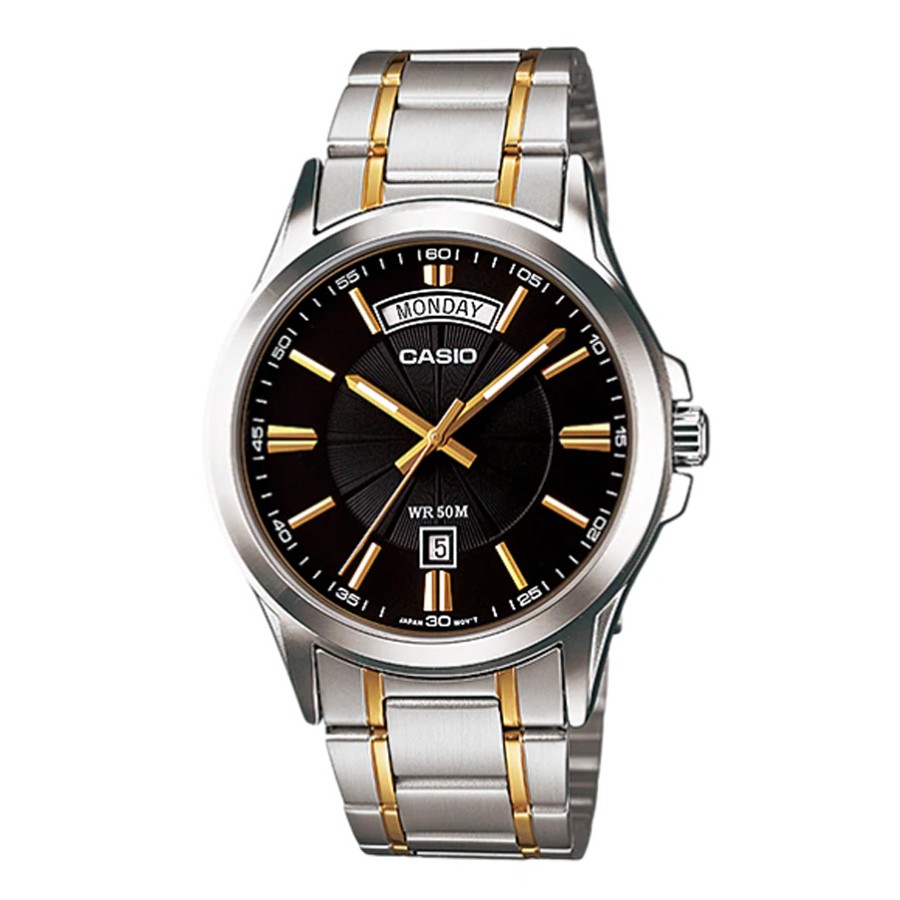 Casio Standard นาฬิกาข้อมือผู้ชาย สายสแตนเลส รุ่น MTP-1381,MTP-1381G,MTP-1381G-1A - สีเงิน-สลับทอง