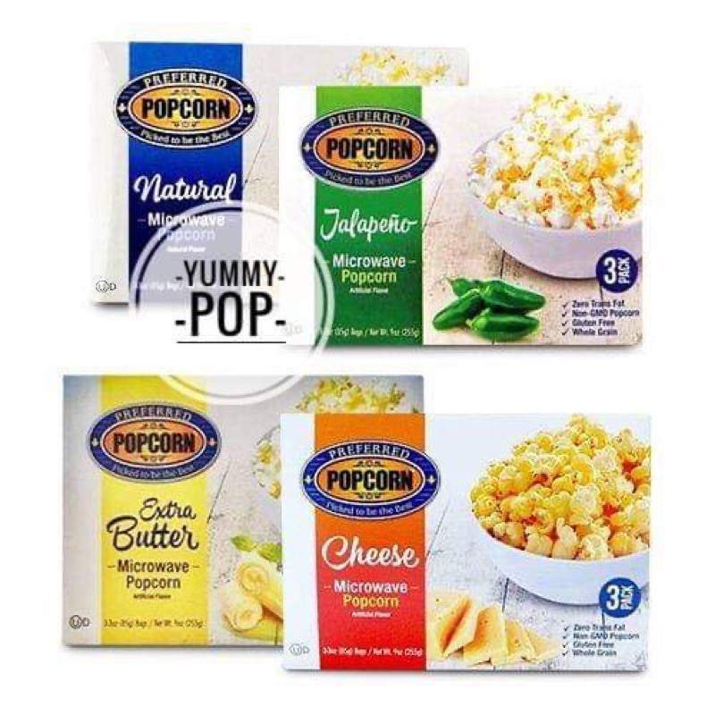 🍿 ป๊อบคอร์นไมโครเวฟ พรีเฟิร์ด USA Popcorn Microwave 1 กล่อง/3ซอง (85 กรัม x 3)อร่อยต้องลอง