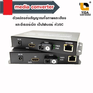 media converter hdmi to fiber to lan 3 in 1 ตัวแปลงส่งสัญญาณทั้งภาพและเสียงและอีเธอร์เน็ต เป็นไฟเบอร์ หัวSC /md023