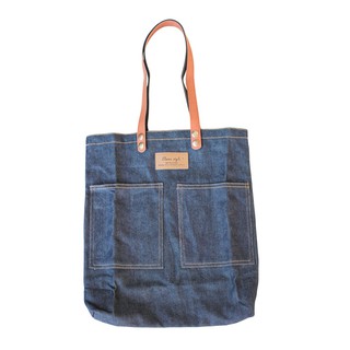 Pom N Jeans กระเป๋ายีนส์วินเทจ สายหนัง PU ขนาด 14*16"