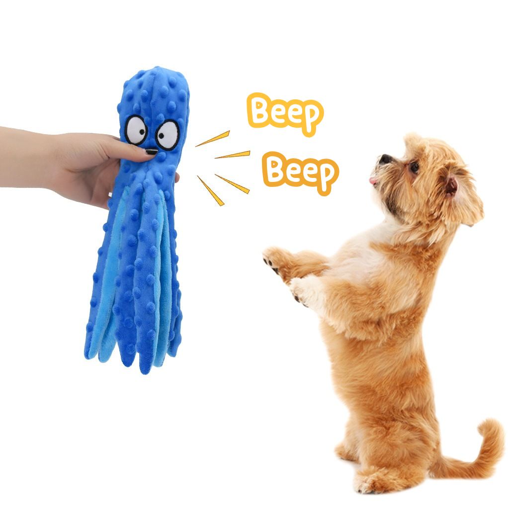 Happy PETs ตุ๊กตาหมึก บีบ/กัด มีเสียง ของเล่นสุนัข ของเล่นแมว สีสันสดใส มีเสียงตามหนวด