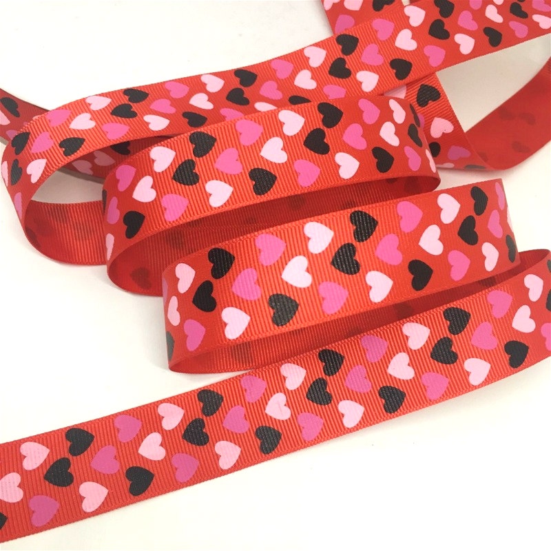 Loving Heart พิมพ์ Grosgrain ริบบิ้น 1 ซม.-2.5 ซม.4.5 เมตรสําหรับทําด้วยมือ DIY Craftสมุดภาพวาเลนไทน์งานแต่งงานตกแต่งคริสต์มาสของขวัญดอกไม้บรรจุ