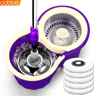 Cobbe ชุดถังปั่น Spin mop ถังปั่นถูพื้น ไม้ถูพื้น ชุดถังปั่นสแตนเลส ถังปั่นมีล้อ อุปกรณ์ถูพื้น ผ้าม็อบ