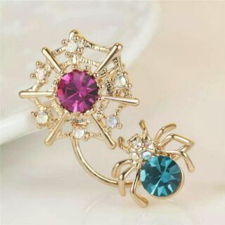 ต่างหูหนีบ  Spider earring แต่งเพชรชมพูฟ้า สวยเก๋ พร้อมส่ง