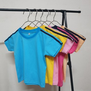 เสื้อยืดเด็กสีพื้น แถบดำ
