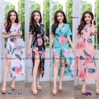 12785 Jumpsuit จั๊มสูท ก้านแก้ว ลายใบไม้ Kankaew jumpsuit, leaf pattern