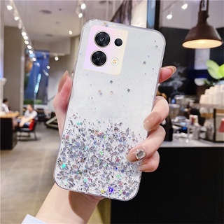 เคสโทรศัพท์มือถือ ซิลิโคนนิ่ม TPU ใส กันกระแทก แต่งกลิตเตอร์ ระยิบระยับ สําหรับ Oppo Reno 8 Z Reno8 Reno8Z Pro Plus Pro+ 8Pro 8Pro+ 8z 5G