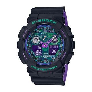 Casio G-Shock นาฬิกาข้อมือผู้ชาย สายเรซิ่น รุ่น GA-100BL,GA-100BL-1A - สีดำ-ม่วง