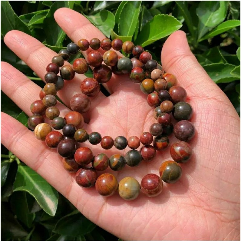 กำไลหินนำโชค Picasso Jasper หินมงคลแท้ ไม่ย้อมสี สีธรรมชาติ กำไลหินเสริมดวง เครื่องประดับสายมู