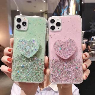 เคสโทรศัพท์ พร้อมที่วางโทรศัพท์ รูปหัวใจ ประดับกลิตเตอร์ สำหรับ Samsung A6 A6+ A9 A7 2018 J6+ J4+ M10 M20 M30 A40S M40 A71 A8 Plus