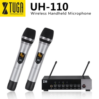 Xtuga ไมโครโฟนไร้สาย อเนกประสงค์ UH-110 UHF ช่องสัญญาณคู่ สองช่อง ใช้งานง่าย ระบบไมโครโฟนบลูทูธ พร้อมเอฟเฟคเสียงแหลม เบส เสียงสะท้อน