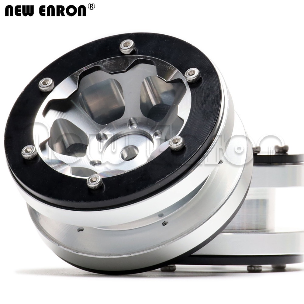 RC-Hub 1.9" Aluminum Beadlock Wheels (4) - For RC Crawlers Like D90, SCX10, CC01, Black & Silver - View #3