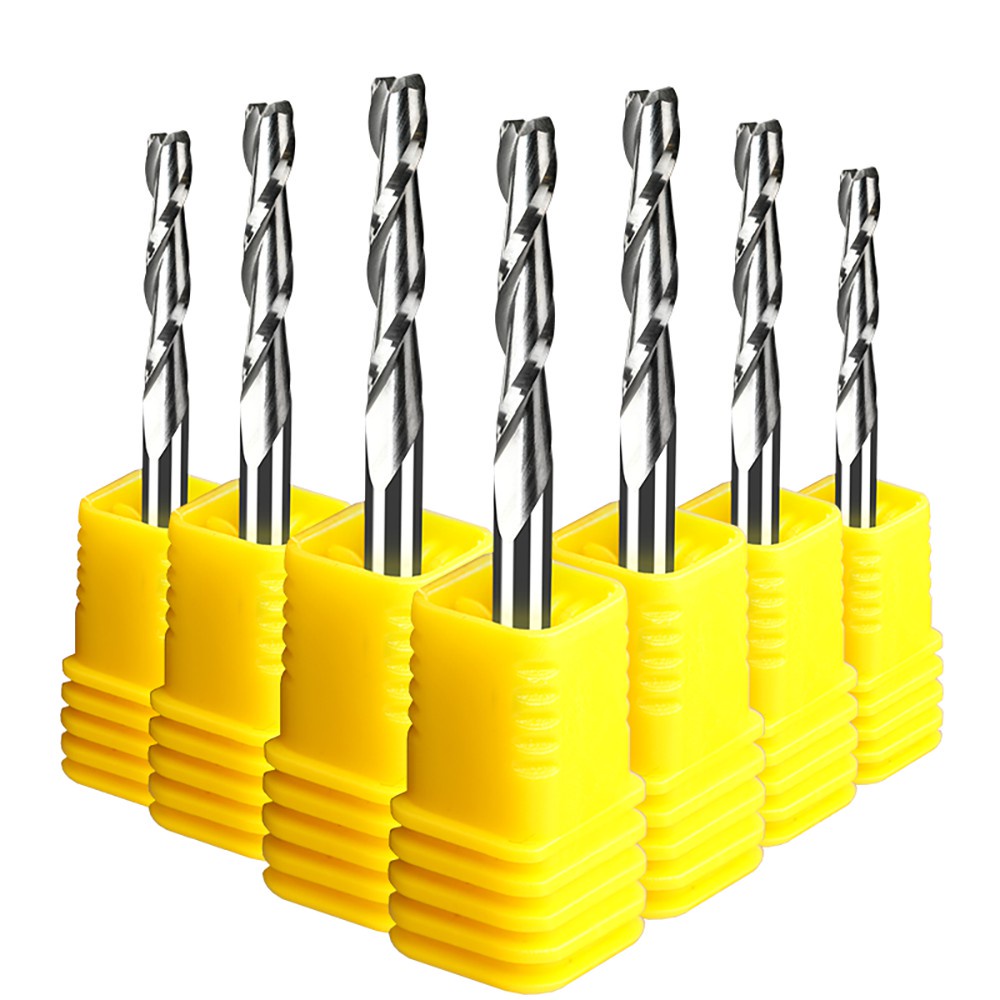 3.175 1/8 Shank 2 ขลุ่ยเกลียวมิลลิ่งตัด CNC แบนจมูก End Mill แกะสลักเราเตอร์บิตคาร์ไบด์เครื่องมือ Endmill