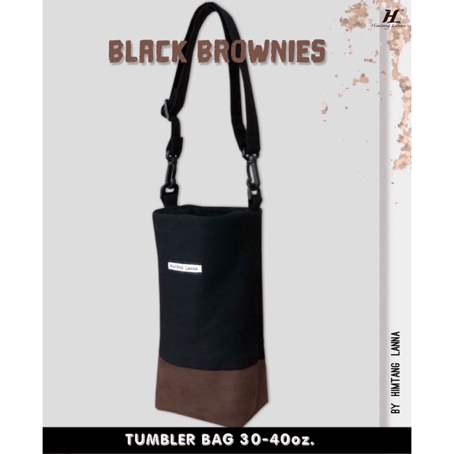 Jeans Cup bag, Tumbler bag กระเป๋าใส่แก้วน้ำ ถุงผ้าใส่แก้ว จากผ้ายีนส์ กับก้นหนังกลับ รุ่น Black Brownie (ว้าวมากจ้าาาา)