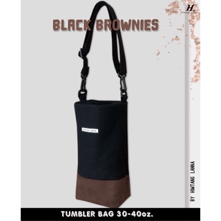 Jeans Cup bag, Tumbler bag กระเป๋าใส่แก้วน้ำ ถุงผ้าใส่แก้ว จากผ้ายีนส์ กับก้นหนังกลับ รุ่น Black Brownie (ว้าวมากจ้าาาา)