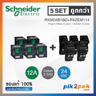 RXM2AB1BD + RXZE2M114 (5 Set): รีเลย์พร้อมฐานเสียบ 2 คอนแทค 12A 24VDC - Schneider Relay&amp;Socket by pik2pak.com