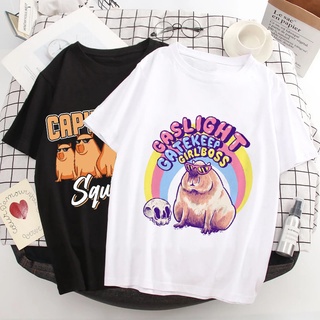 เสื้อผ้าผชเสื้อยืด พิมพ์ลายการ์ตูนสัตว์ตลก Capybara สําหรับผู้ชายS-5XL