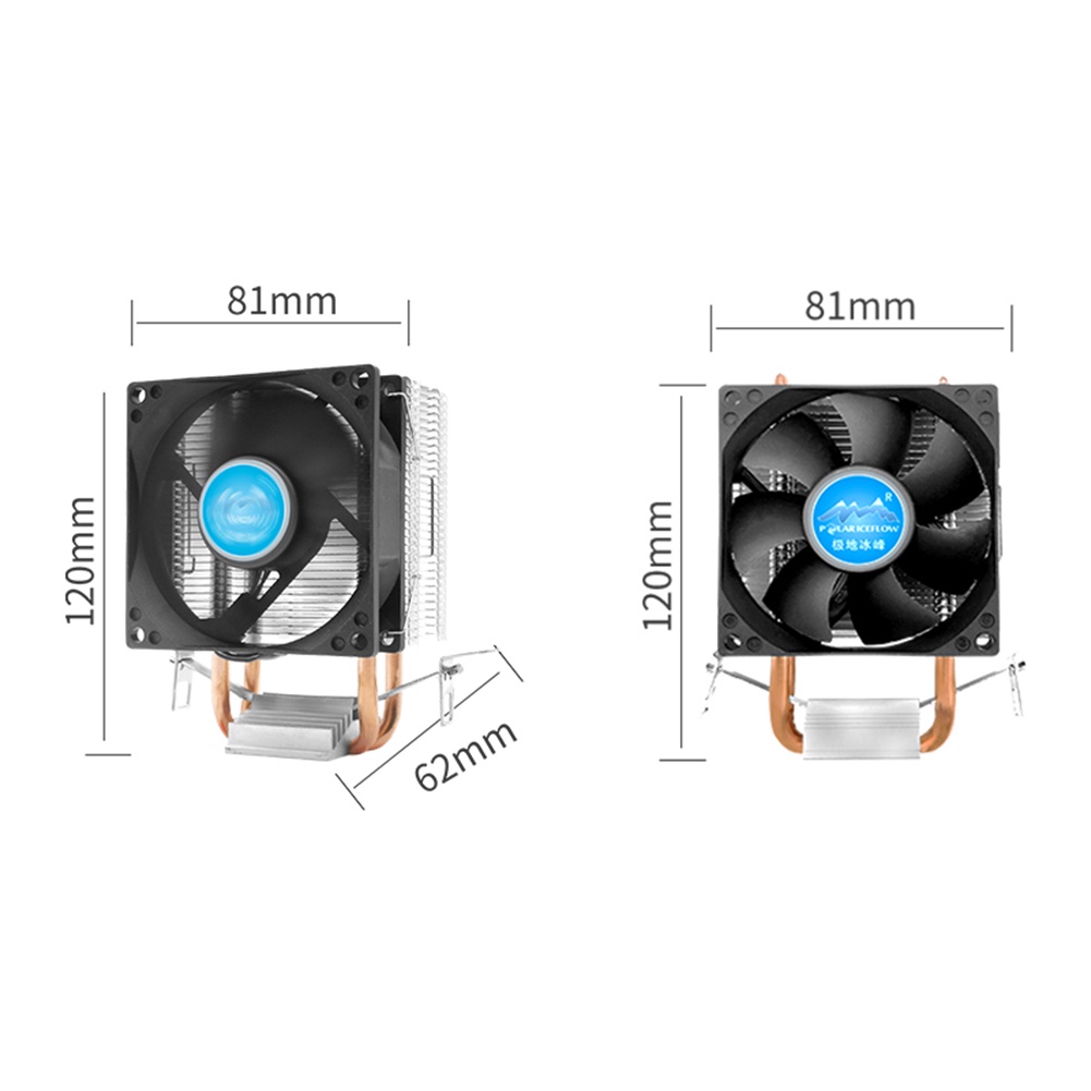 2 Heat Pipes CPU Cooler Radiator Silent PWM 4Pin Cooling Fan For Intel ...