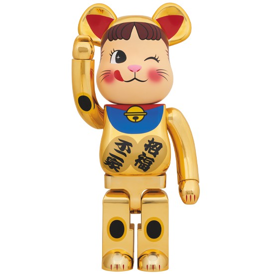 Bearbrick Peko Lucky Cat Gold version 2 winking blue suit 1000%