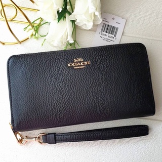 🎀 (สด-ผ่อน) กระเป๋าสตางค์ซิปรอบ มีสายคล้อง สีดำ COACH C4451 LONG ZIP AROUND WALLET