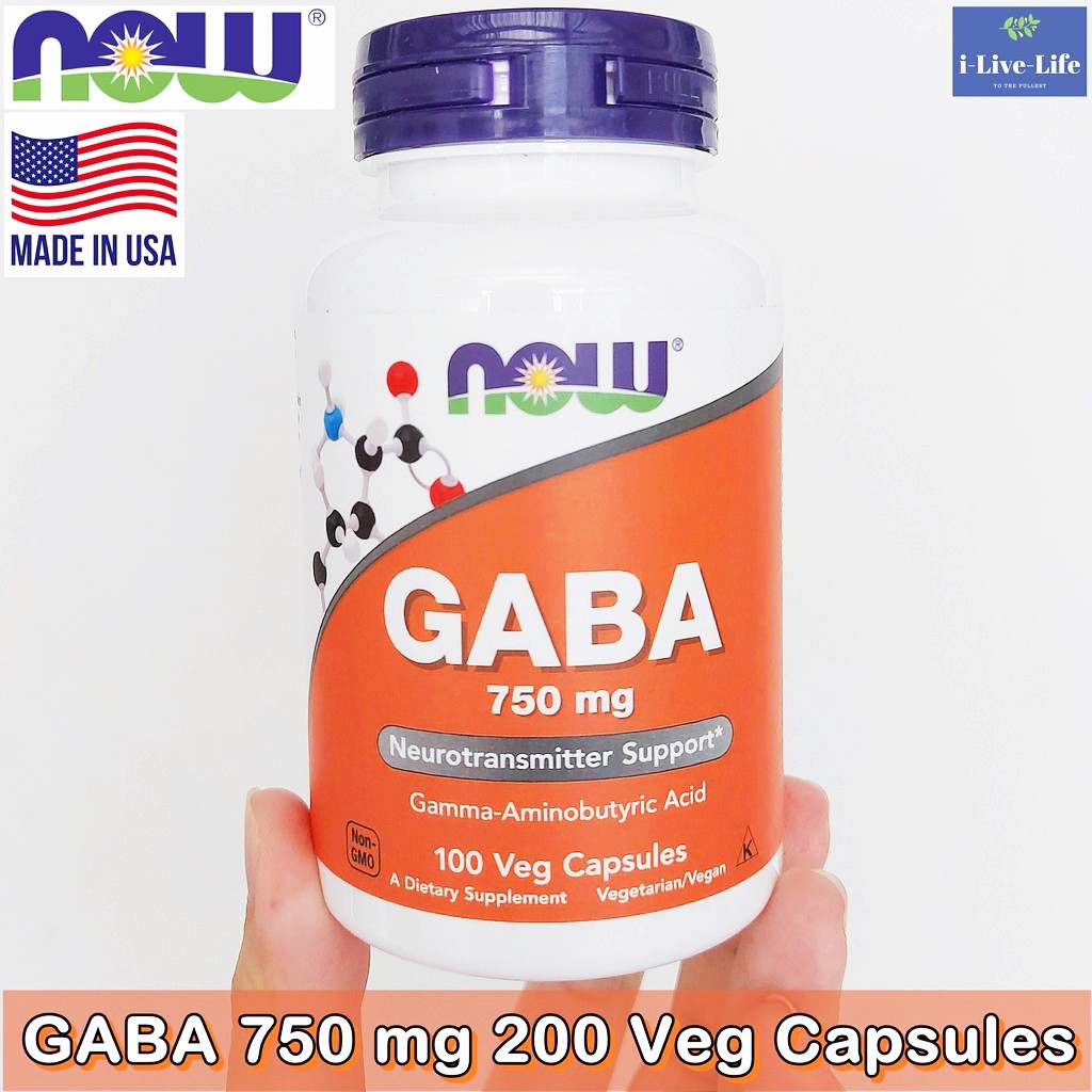 กาบา GABA 750 mg 100 Veg Capsules - Now Foods