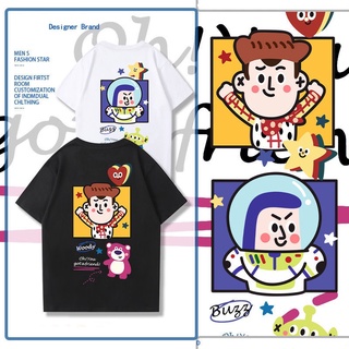 เสื้อยืดสีขาวเสื้อยืดแขนสั้น พิมพ์ลาย Toy Story Buzz Lightyear Woody แฟชั่นฤดูร้อน สําหรับผู้ชาย และผู้หญิง 2022S-4XL