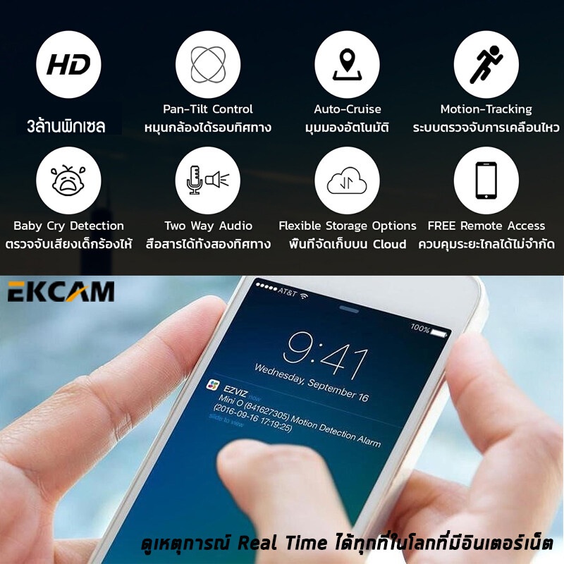🇹🇭Ekcamกล้องวงจรปิด 2/3ล้านพิกเซล  360 °การควบคุมPTZกล้องวงจรปิดไร้สาย สมาร์ทชัดHDเน็ตwifi APPมือถือควบคุมระยะไกลV380PR0