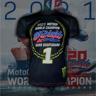 เสื้อยืด,คอกลม T-shirt MotoGP เสื้อโมโตจีพี สำหรับแฟนคลับ Fabio Quartararo #MG0053 รุ่น WORLD CHAMPION EL DIABLO (V.1)