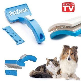 แปรงหวีขน สำหรับ สุนัขและแมว (สีฟ้า) PetZoom Self Cleaning Grooming Brush