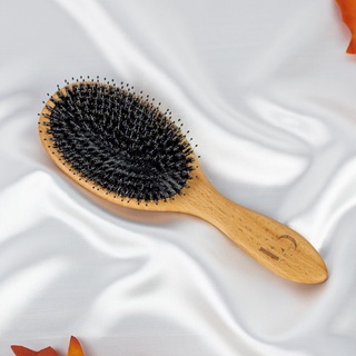 หวีแปรงด้ามไม้ EN DU HAIR  (Boar Bristle Hair Brush) แปรงหวีผม หวีไม้บีช หวีขนหมูป่า หวีนวดศีรษะ