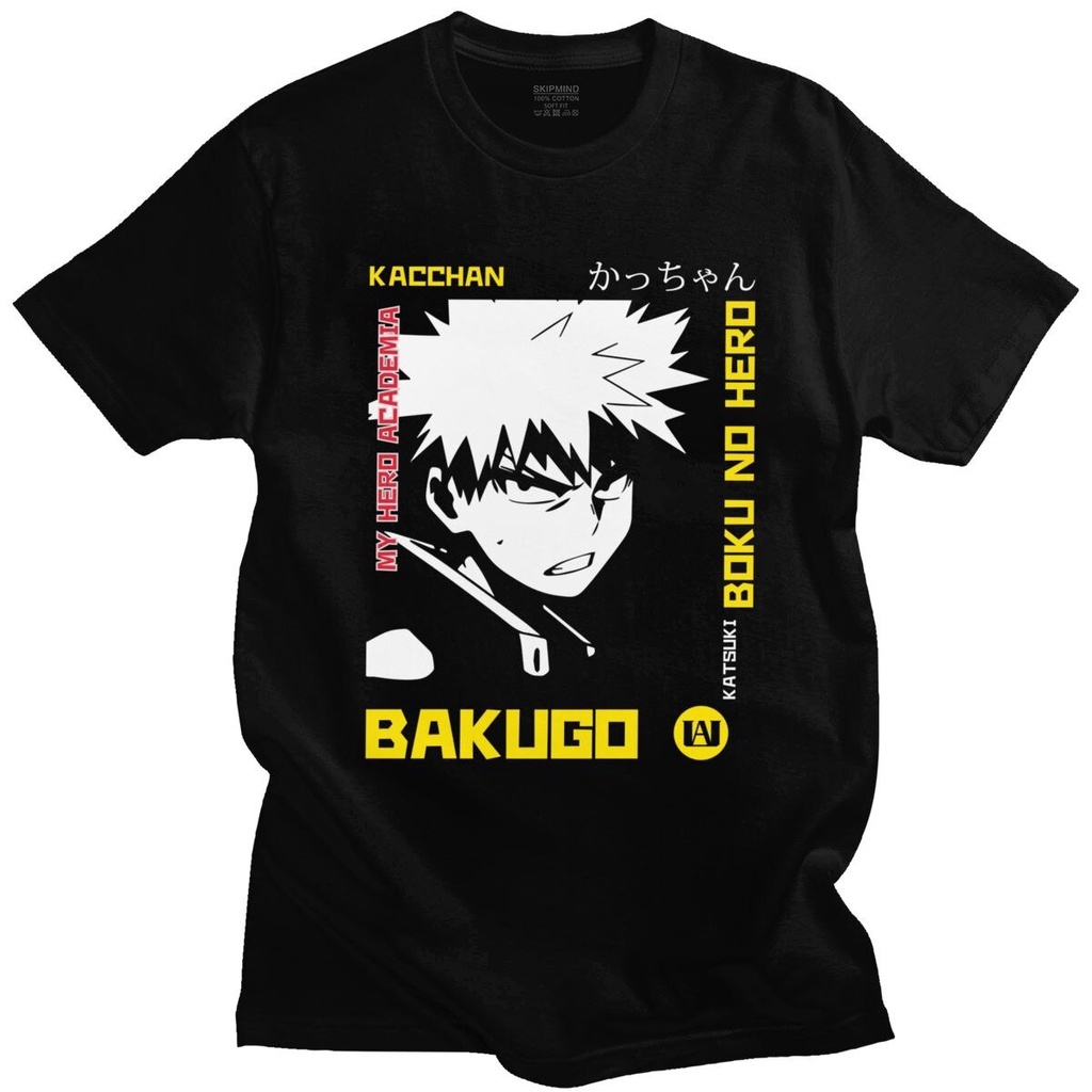 Katsuki Bakugo T เสื้อผู้ชายผ้าฝ้ายแท้ Boku No Hero Academia เสื้อยืดแขนสั้น My Hero Academia Hero อ