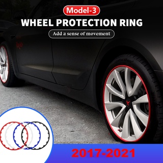 Tesla อุปกรณ์เสริม4CS Car Wheel Hub Rim Edge rotector Ring Stri Rubber Tire Guard Decor Accessories For Tesla Model 3 Y2