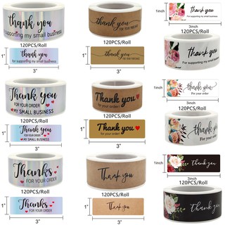 สติ๊กเกอร์ Thank You For Your Order ทรงสี่เหลี่ยมขนาด 7.5x2.5 ซม. 120 ชิ้น/ม้วนสําหรับทําเบเกอรี่