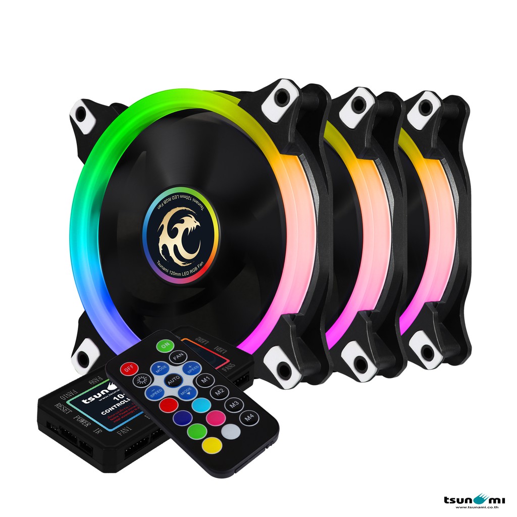 Tsunami Circle Series Mono Rim Rgb 120 Rgb Fan Remote Control X 3