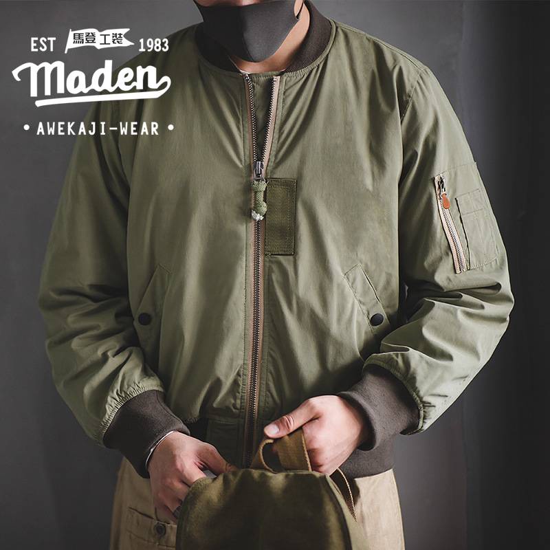 Maden  เสื้อเบสบอลคอปก Ma-1 Pilot Ami สไตล์ย้อนยุค