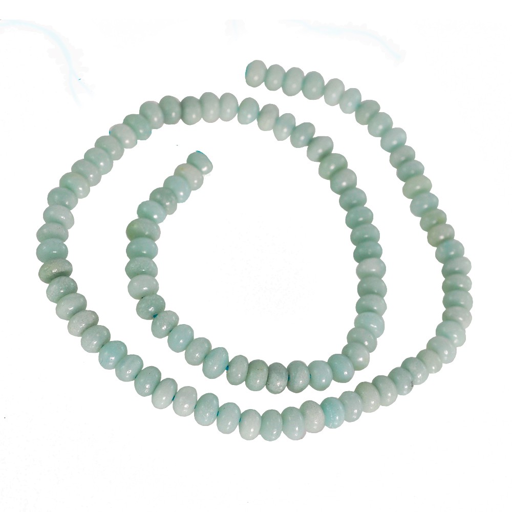 ลูกปัดหินแท้ ลักษณะเม็ดกลมแบนเจาะรูตรงกลาง หินอมาซอไนท์ (Amazonite) 4x7 mm - (LZ-0240 สีเขียว)