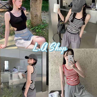 L.A Shop พร้อมส่ง  เสื้อกล้ามไหมพรมคอยู ลายทางเว้าเอวด้านข้างแซ่บนิดๆทรงสวยมาก "A498" -C