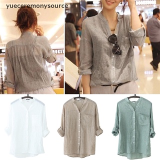 【yuecere】เสื้อเชิ้ตแขนยาวลําลอง ผ้าลินิน ทรงหลวม แฟชั่นฤดูใบไม้ร่วง สําหรับผู้หญิง【th】