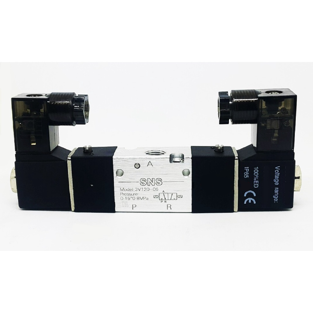 3V120-06 โซลินอยด์วาล์วไฟฟ้า 3/2 คอยส์ไฟ 2 ด้าน ขนาด 1 หุน 1/8 - SNS Pneumatic Solenoid Valve Double Coil 3/2 Port 1/8