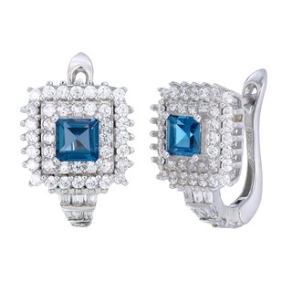 ต่างหู ลอนดอนบลูโทปาซ เงินแท้ 92.5 %  ชุบโรเดียม  Earring  london blue topaz  Silver 92.5 % &amp; Rhodium