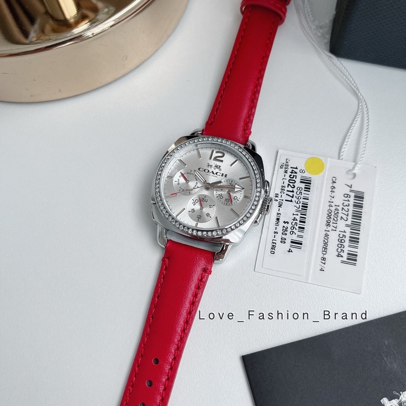 👑ผ่อน0%~แท้100%👑 14502171 นาฬิกาข้อมือ สายหนัง สีแดง Coach Boyfriend Small Multi-function Red Leather Strap Watch