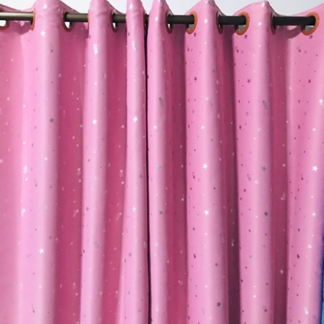 ผ้าม่าน ประตูหน้าต่างกันแสงยูวี ลายดาว ห่วงตาไก่ แบบสอดลวด ราคา สีชมพู สีฟ้า สีน้ำเงิน