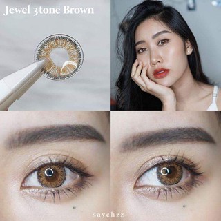 💖 Kitty kawaii ๑ Jewel 3 tone สายตา -00 ถึง -1000 brown gray Contactlens บิ๊กอาย คอนแทคเลนส์ ราคาถูก แถมตลับฟรี