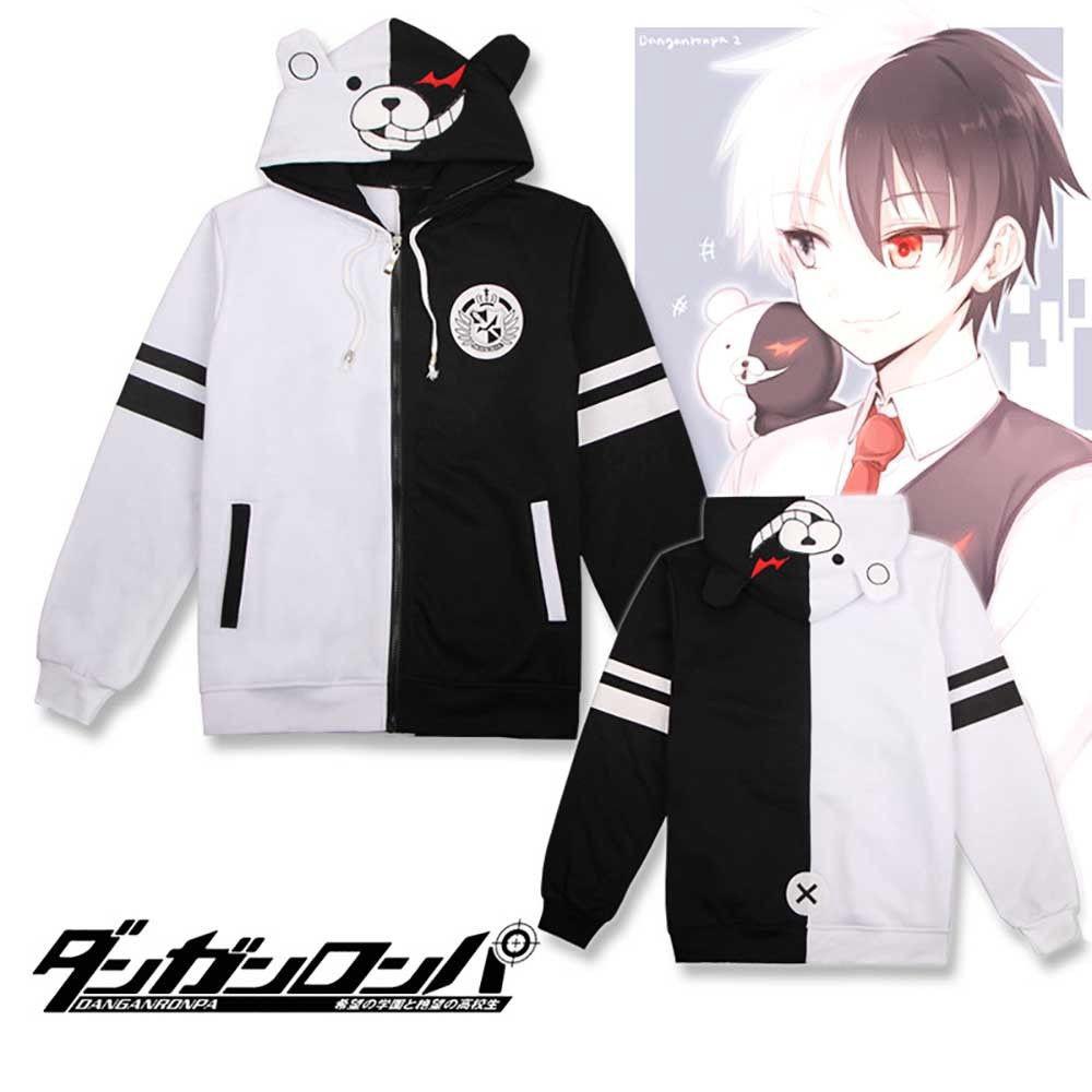 เสื้อแจ็คเก็ตมีฮู้ดสีด ําขาวชุดคอสเพลย์ Danganronpa Monokuma